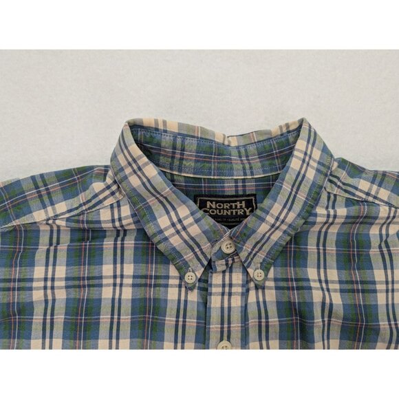 North Country Men's Shirt Size L Blue Beige Plaid Short Sleeve Button-Up - Picture 6 of 16